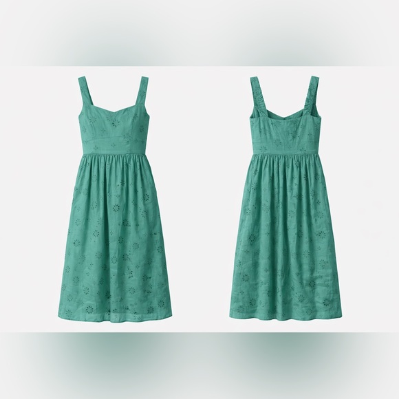 J.Crew Mineral Green Eyelet Cotton Midi Sundress Pockets Fit Flare Size 8 - Picture 4 of 14